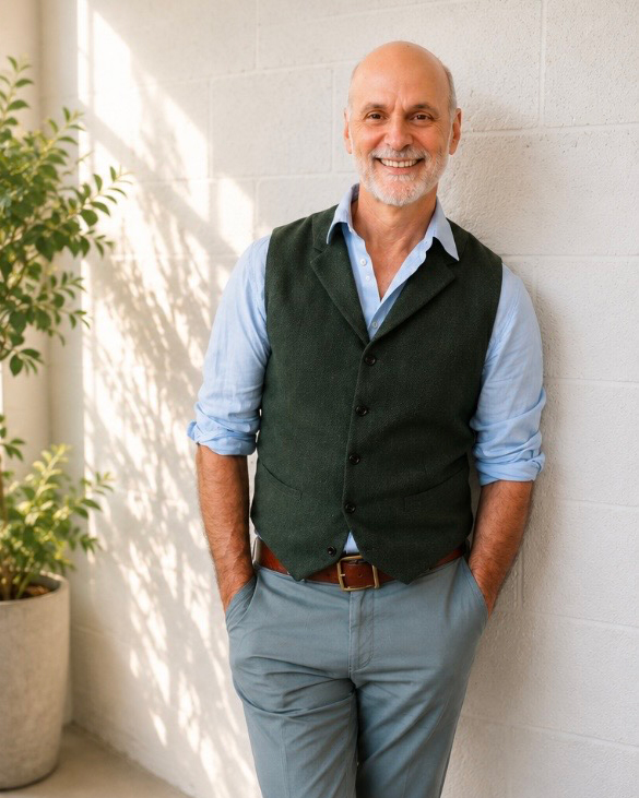 Portrait of Dave Cesana standing by a wall